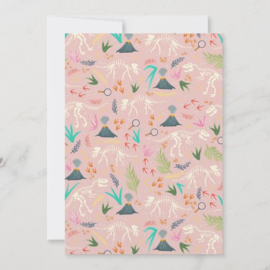 Invitation Filles mignonnes Dinosaure Rose Dinosaure Annivers (Dos)