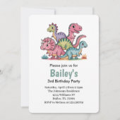 Invitation Filles mignonnes dinosaures roses fête d'anniversa (Devant)