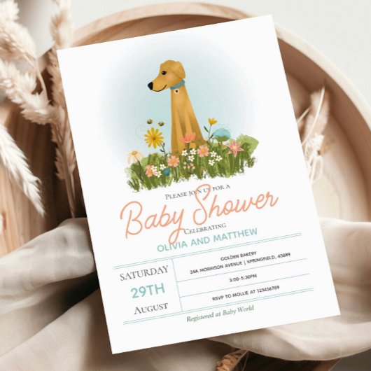 Invitation Filles mignonnes Elégant Golden Retriever Baby sho