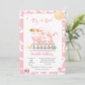 Invitation Filles mignonnes ferme Vache rose Baby shower Invi (Debout devant)