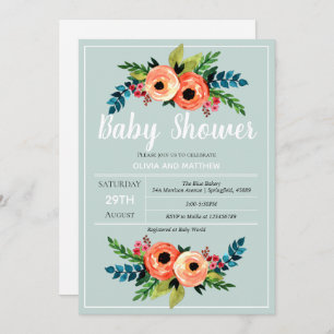 Invitation Filles mignonnes fleurs Baby shower de fleurs bota