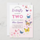 Invitation Filles mignonnes papillon rose pourpre Enfants 2e (Devant)