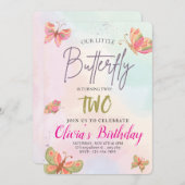 Invitation Filles mignonnes papillon rose pourpre Enfants 2e  (Devant / Derrière)
