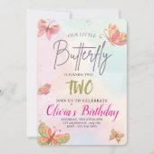 Invitation Filles mignonnes papillon rose pourpre Enfants 2e  (Devant)