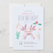 Invitation Filles mignonnes rose Kawaii Axolotl 8e anniversai (Devant)