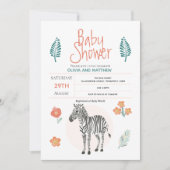 Invitation Filles mignonnes rose Zebra Safari Baby shower Jun (Devant)