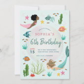 Invitation Filles mignonnes sous la mer Sirène 6e anniversair (Devant)