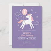 Invitation Filles mignonnes Unicorn rose et violet Anniversai (Devant)