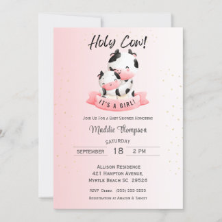 Invitation Filles mignonnes Vache rose Maman et Baby shower