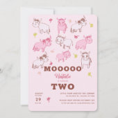 Invitation Filles mignonnes Vaches amusantes Caricature rose (Devant)