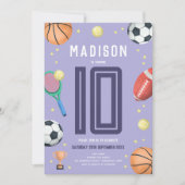 Invitation Filles Moderne Anniversaire de enfant sportif viol (Devant)