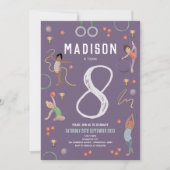 Invitation Filles Moderne Purple Gymnastique Anniversaire de  (Devant)