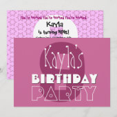 Invitation Filles modernes 9e anniversaire Stars roses Ver 00 (Devant / Derrière)