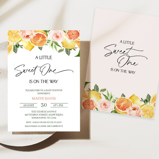 Invitation Filles modernes agrumes floraux sucré un Baby show