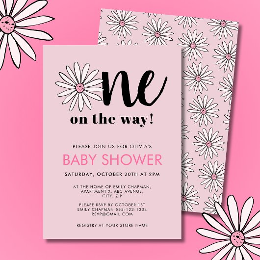 Invitation Filles modernes Baby shower Daisy Floral