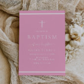 Invitation Filles modernes Baptême rose Bordure blanche