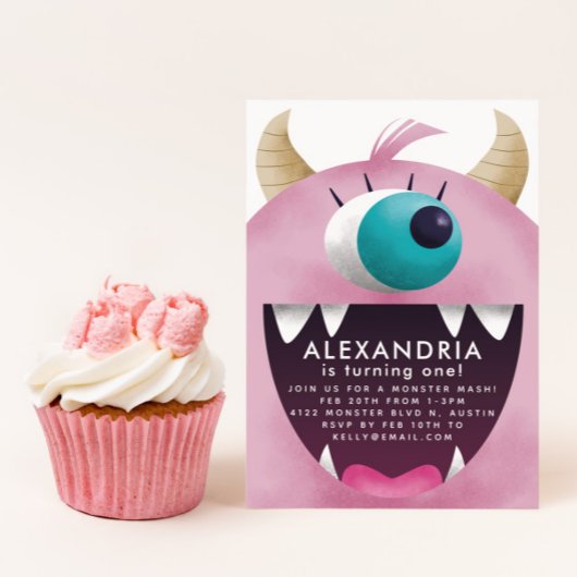 Invitation Filles Monstre Rose fête d'anniversaire