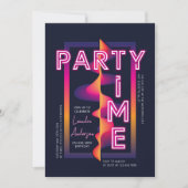 Invitation Filles Neon Fête Heure Anniversaire (Devant)