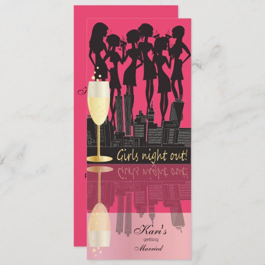 Invitation Filles Night Out, Bachelorette Party - Rose chaud (Devant / Derrière)