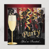 Invitation Filles Night Out Fête d'anniversaire | Rouge métal (Devant / Derrière)