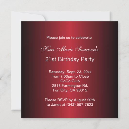 Invitation Filles Night Out Fête d'anniversaire | Rouge métal (Dos)