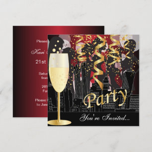 Invitation Filles Night Out Fête d'anniversaire Rouge métal