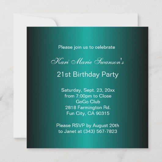 Invitation Filles Night Out Fête d'anniversaire | Turquoise m (Dos)