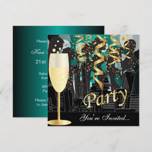 Invitation Filles Night Out Fête d'anniversaire   Turquoise m