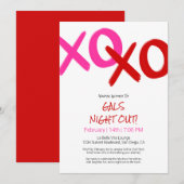Invitation Filles Night Out mignonne Red XOXO Galentine Day P (Devant / Derrière)