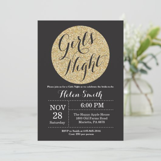 Invitation Filles Night Out Parties scintillant noir et or In (Debout devant)