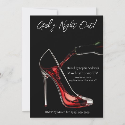 Invitation Fille's Night Out-Stiletto avec vin (Devant)