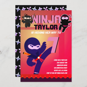 Invitation Filles NINJA MOVIE STAR WARRIOR Dessin Party