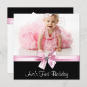 Invitation Filles noires roses Photo Première fête d'annivers (Devant / Derrière)