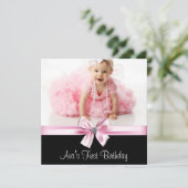 Invitation Filles noires roses Photo Première fête d'annivers (Debout devant)