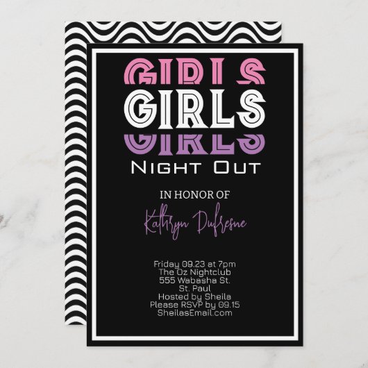 Invitation Filles Nuit Personnalisée (Devant / Derrière)