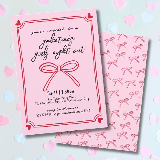Invitation Filles Nuit Rose et Rouge Saint-Galentin