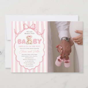 Invitation Filles Ourson Arc Rose Baby Shower