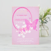 Invitation Filles papillon mignonnes Anniversaire rose (Debout devant)