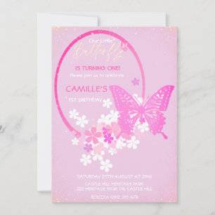 Invitation Filles papillon mignonnes Anniversaire rose