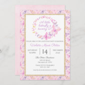Invitation Filles papillon rose et violet fête d'anniversaire (Devant / Derrière)