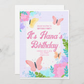 Invitation Filles papillon rose fête d'anniversaire (Devant / Derrière)