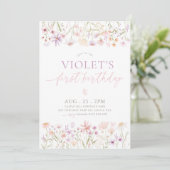 Invitation Filles papillons fleurs sauvages 1er anniversaire (Debout devant)