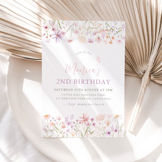Invitation Filles papillons fleurs sauvages 2e anniversaire