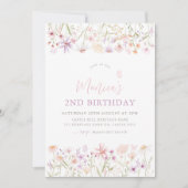 Invitation Filles papillons fleurs sauvages 2e anniversaire (Devant)