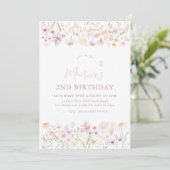 Invitation Filles papillons fleurs sauvages 2e anniversaire (Debout devant)