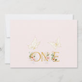 Invitation Filles Papillons rose or Floral 1er anniversaire (Dos)