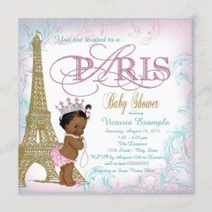 Invitation Filles Paris Baby Shower Rose Or Doré Perles