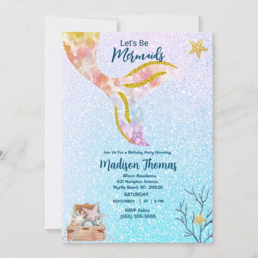 Invitation Filles Parties scintillant mignonne Fête d'anniver (Devant)