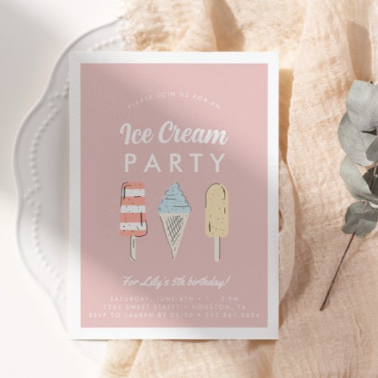 Invitation Filles Pastel Crème de glace Été Anniversaire