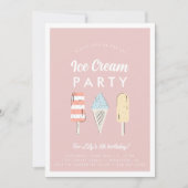 Invitation Filles Pastel Crème de glace Été Anniversaire (Devant)